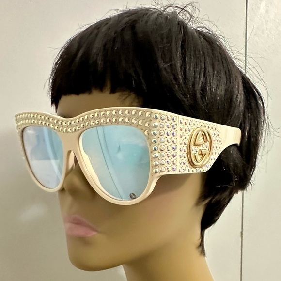 GUCCI GG 135mm Crystal mirror Off white Oversized Sunglasses main image 14